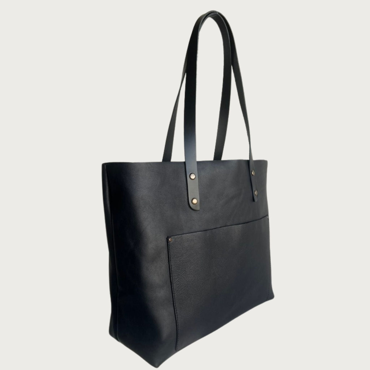 Black Classic Leather Tote from OAK & ELK, an example in the pebbled leather vs smooth leather comparison