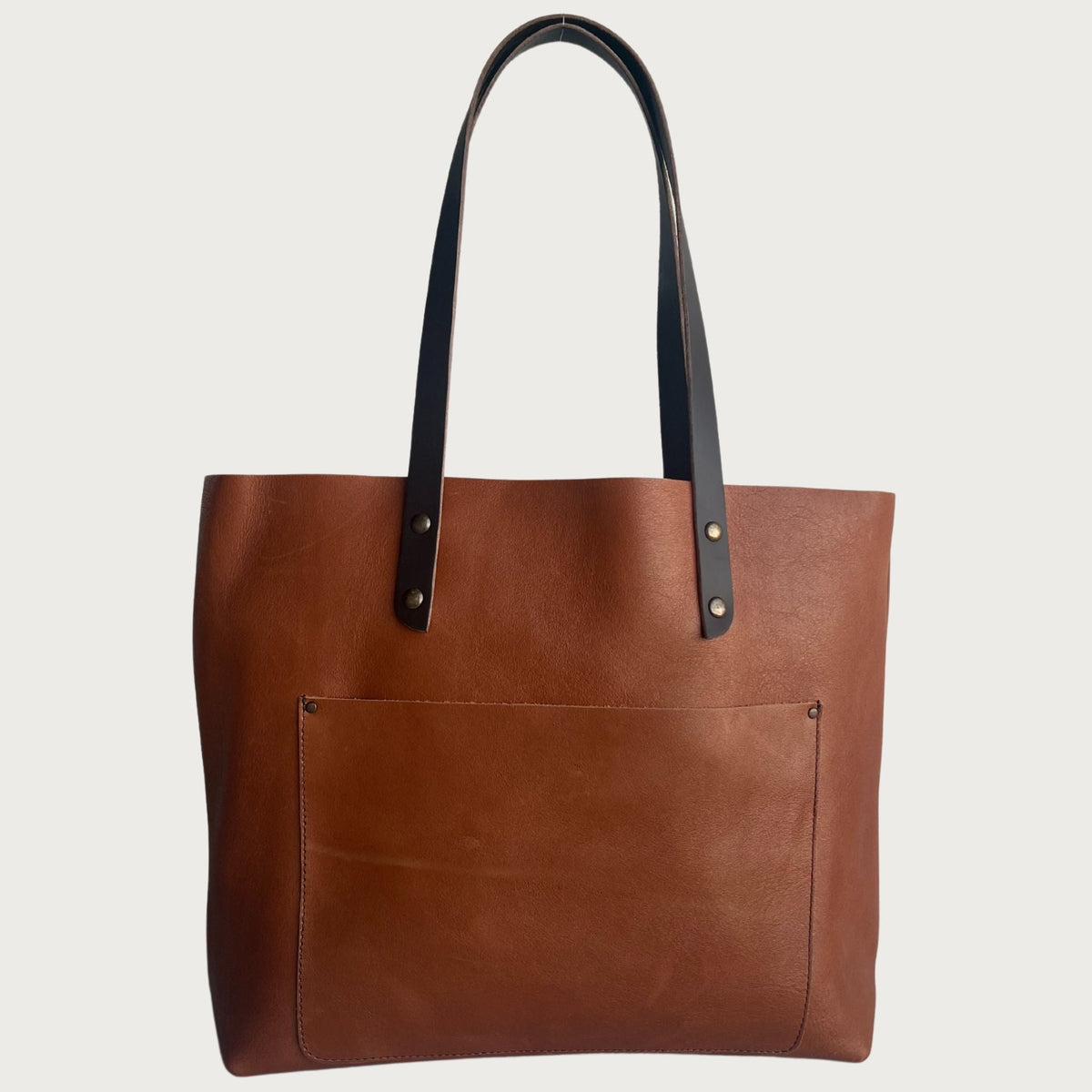 Tan full-grain Classic Leather Tote from OAK & ELK, an example of balanced leather thickness for bags