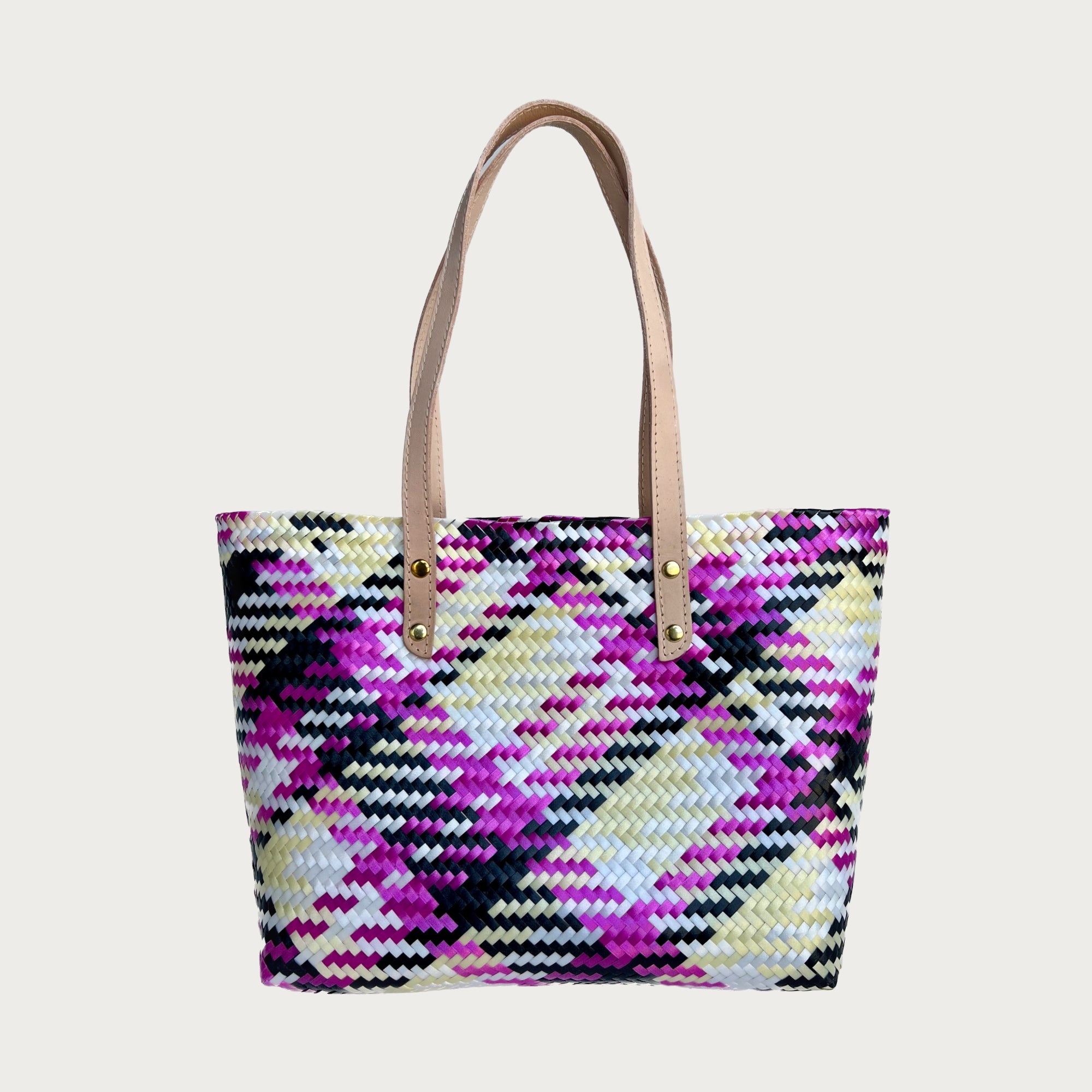 Ana Woven Leather & Plastic Tote Bag - OAK & ELK