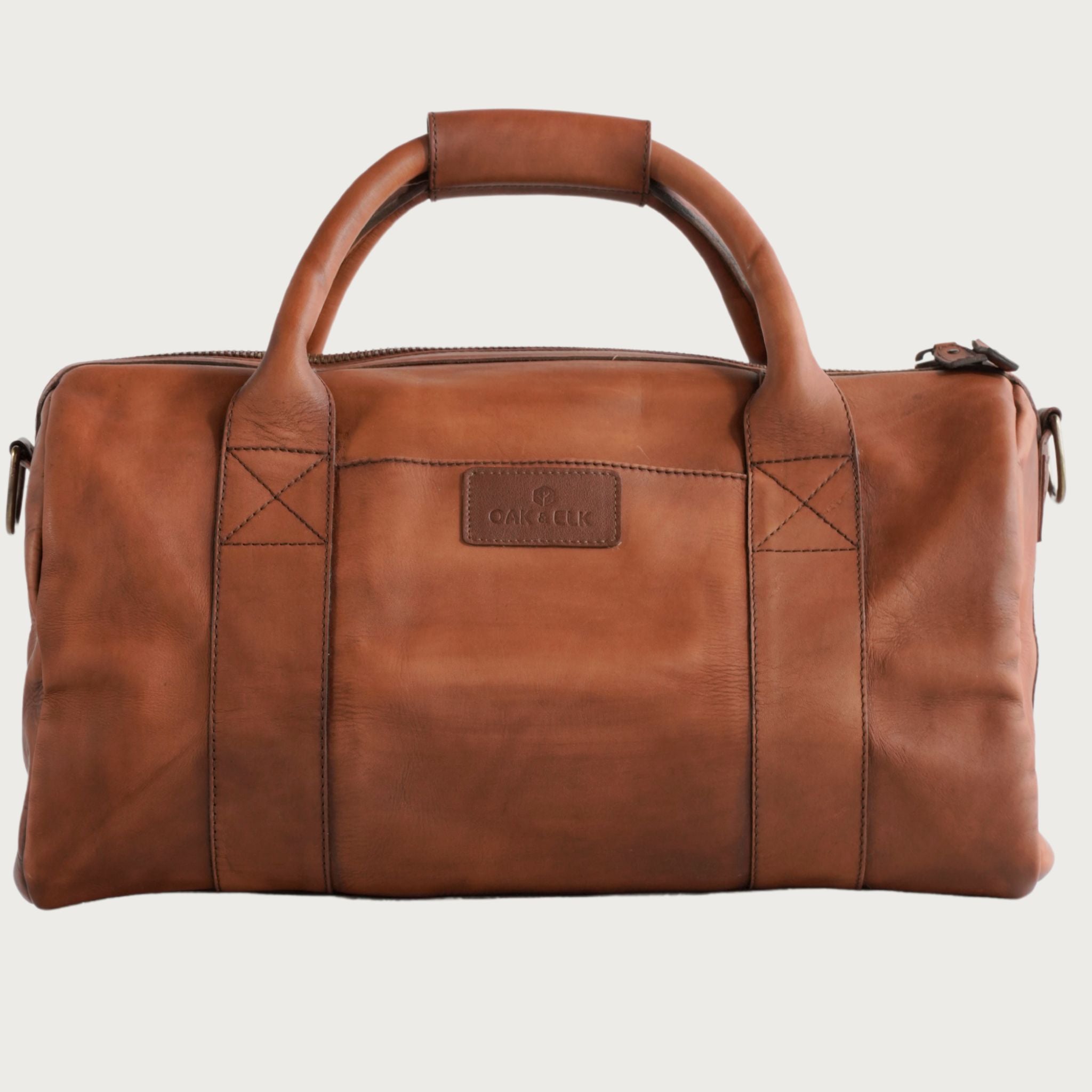 Brown leather duffel bag – Dakota Medium by OAK & ELK, handcrafted, durable, stylish ideal for short trips or weekend travel