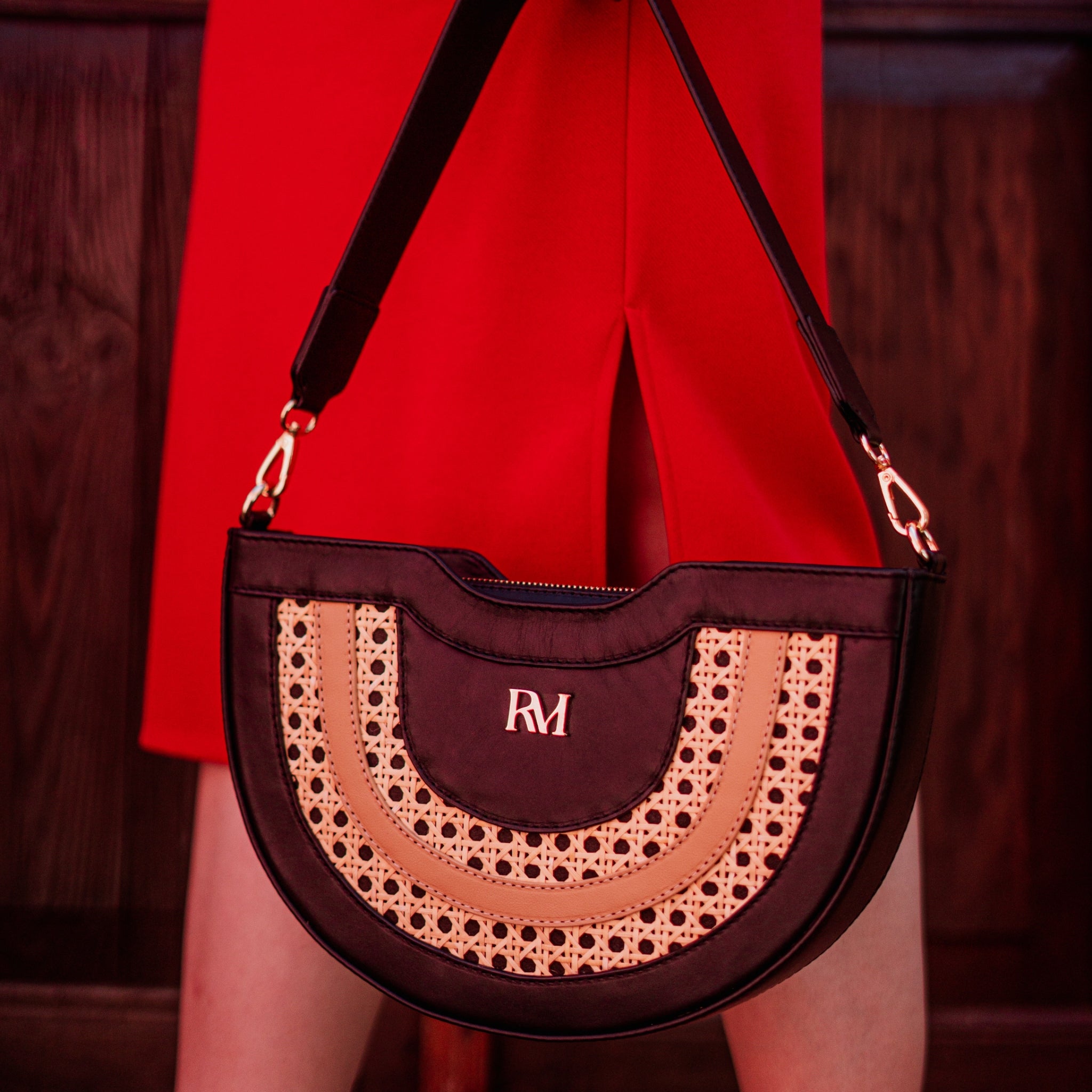 Dayami Half-Moon Crossbody Handbag – Cane & Leather - OAK & ELK