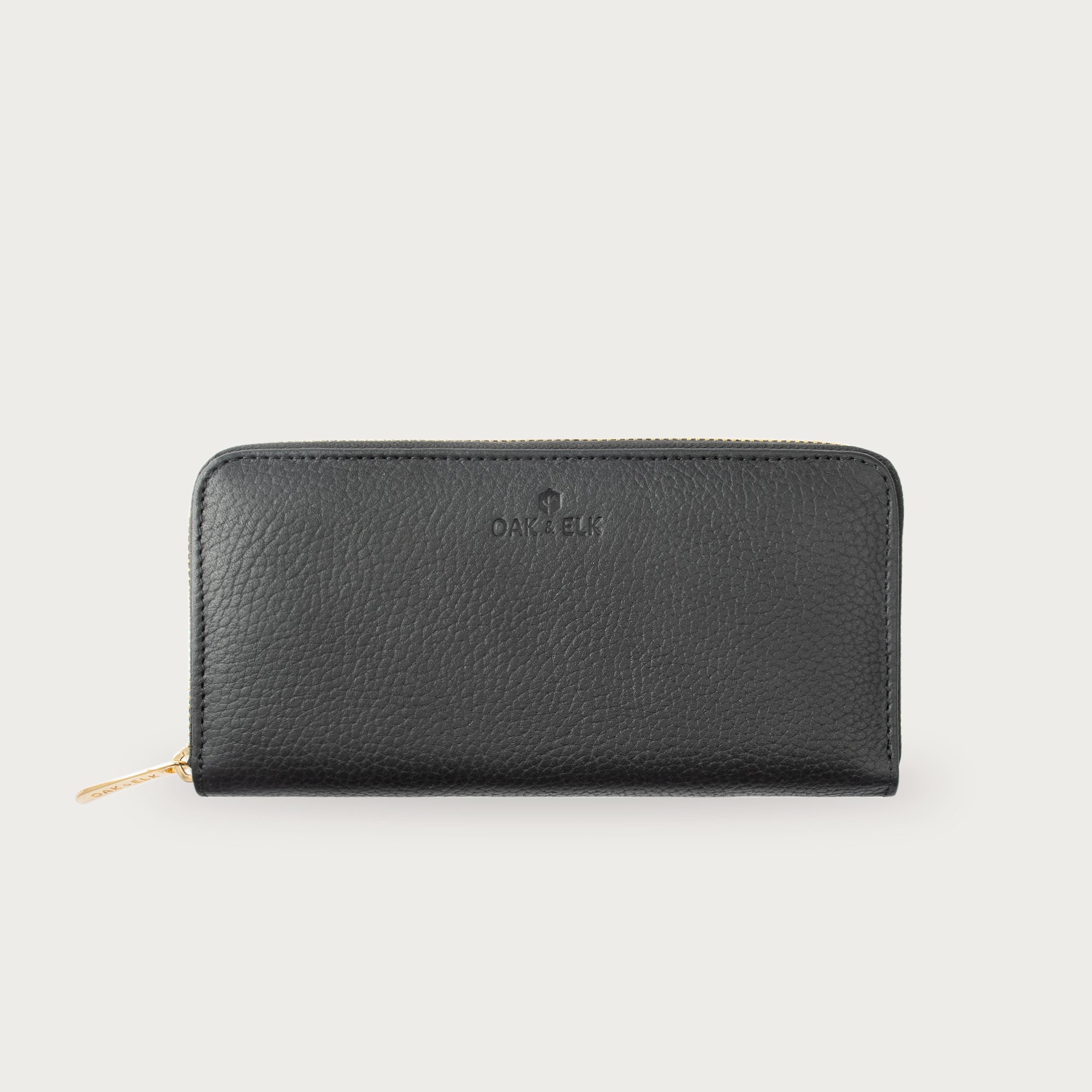 Large leather wallet with zipper closure and card slots — perfect for essentials and everyday carry.
