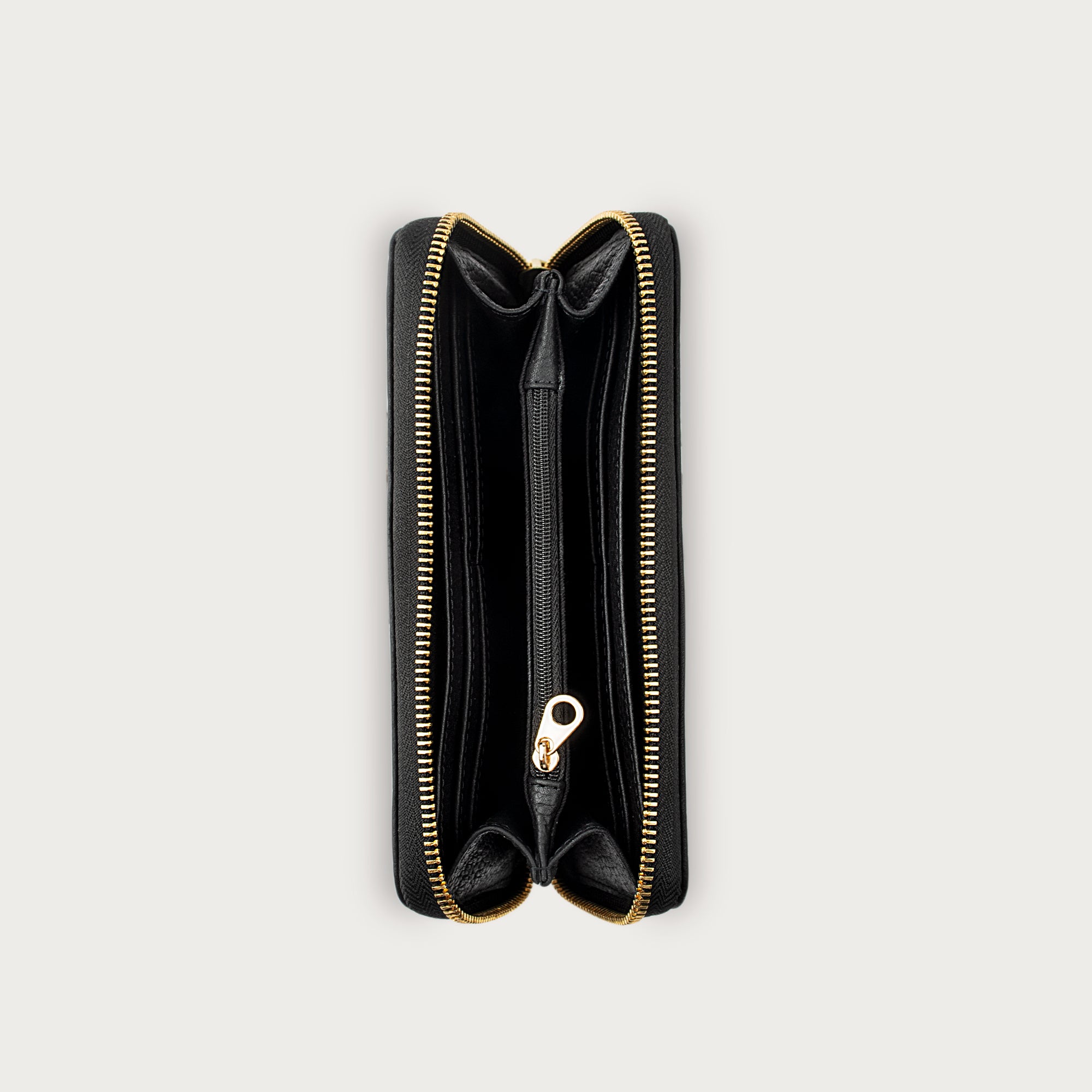 Large leather wallet with zipper closure and card slots — perfect for essentials and everyday carry.