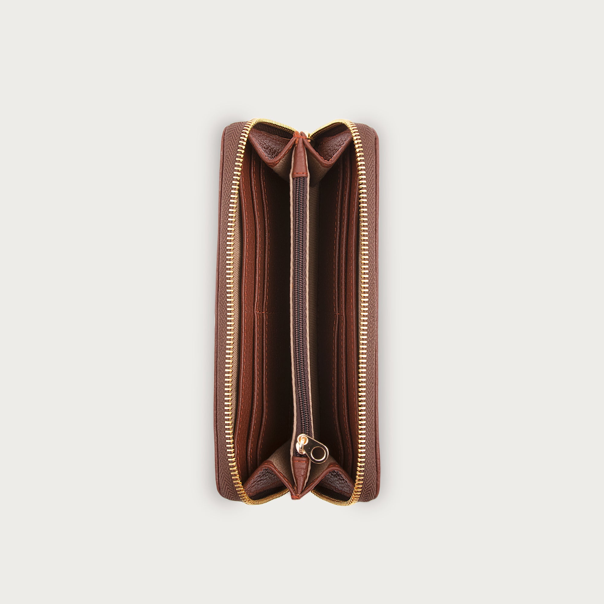 Large leather wallet with zipper closure and card slots — perfect for essentials and everyday carry.