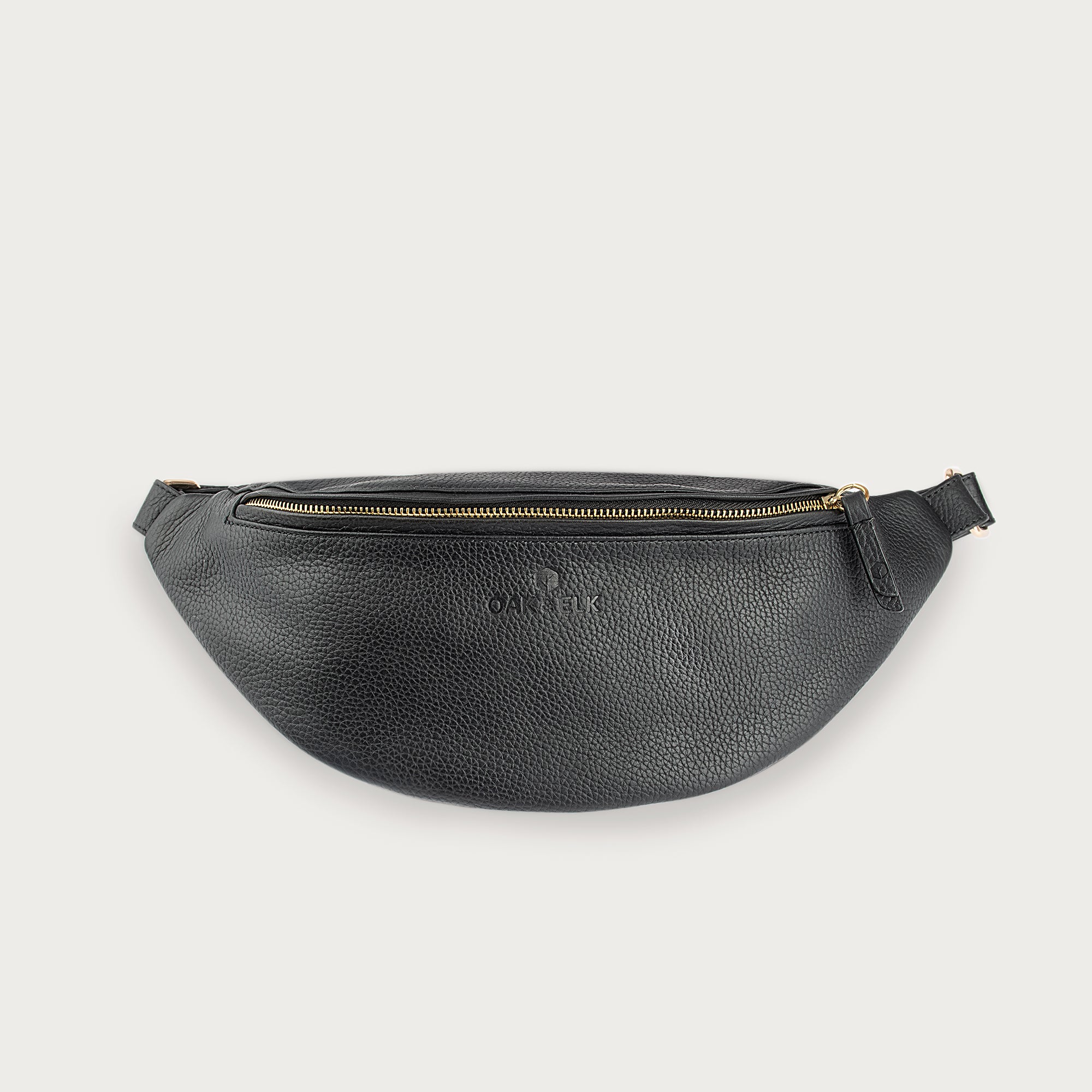 Large Leather Belt Fanny Bag, multiple zippers by OAK & ELK
